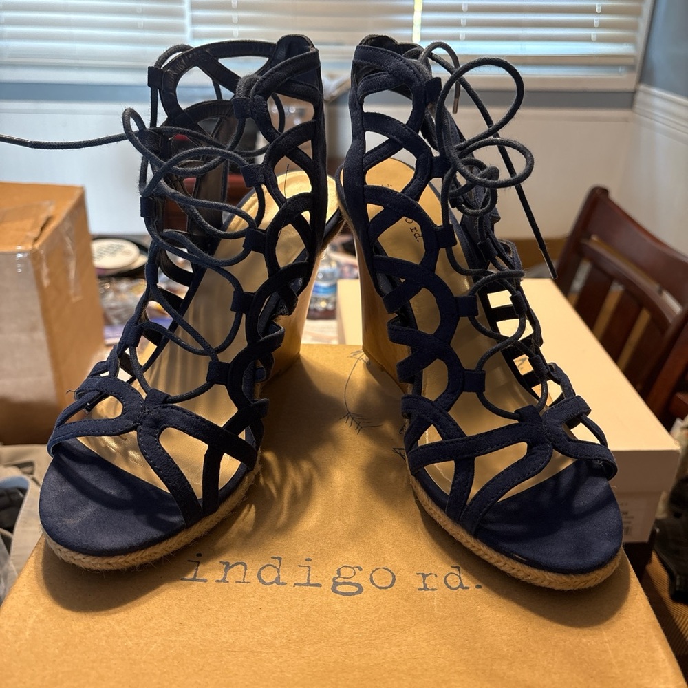 Indigo Women's Dark Blue Lace-Up Wedges
